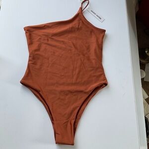 Sister Swim Womens One Shoulder Sleeveless One-Piece Swim Terracotta Size Medium